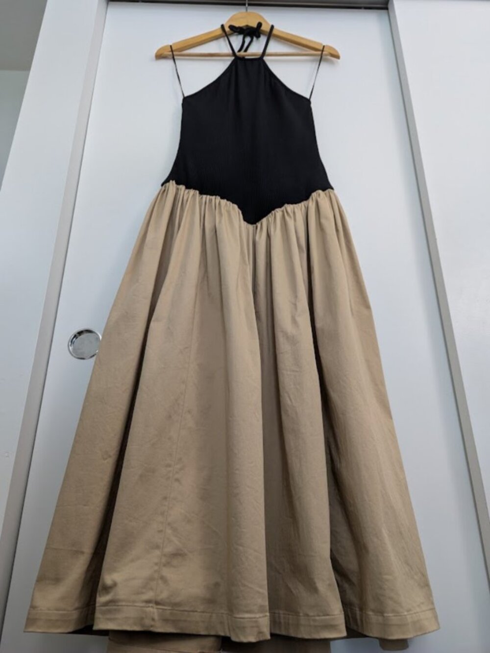 Anthropologie Maeve Black Beige Halter Maxi Dress Size M - Picture 6 of 12